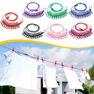 Cloth Drying Rope with Hooks - Stretchable Laundry Line