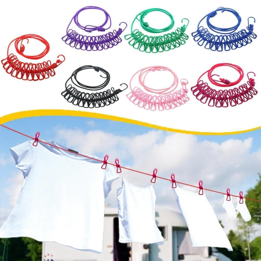 Cloth Drying Rope with Hooks - Stretchable Laundry Line