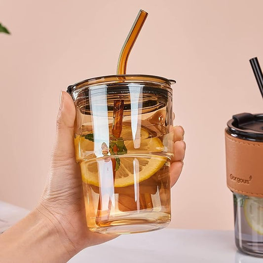61rExrcP1GL._SX679.jpg Leather Sleeve Glass Mug with Straw